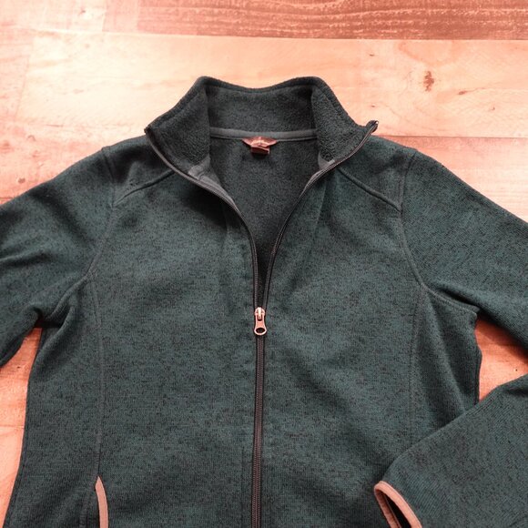 Eddie Bauer Full Zip Fleece Jacket Women’s M Green Heather Outdoor Warm Layer - Picture 4 of 11